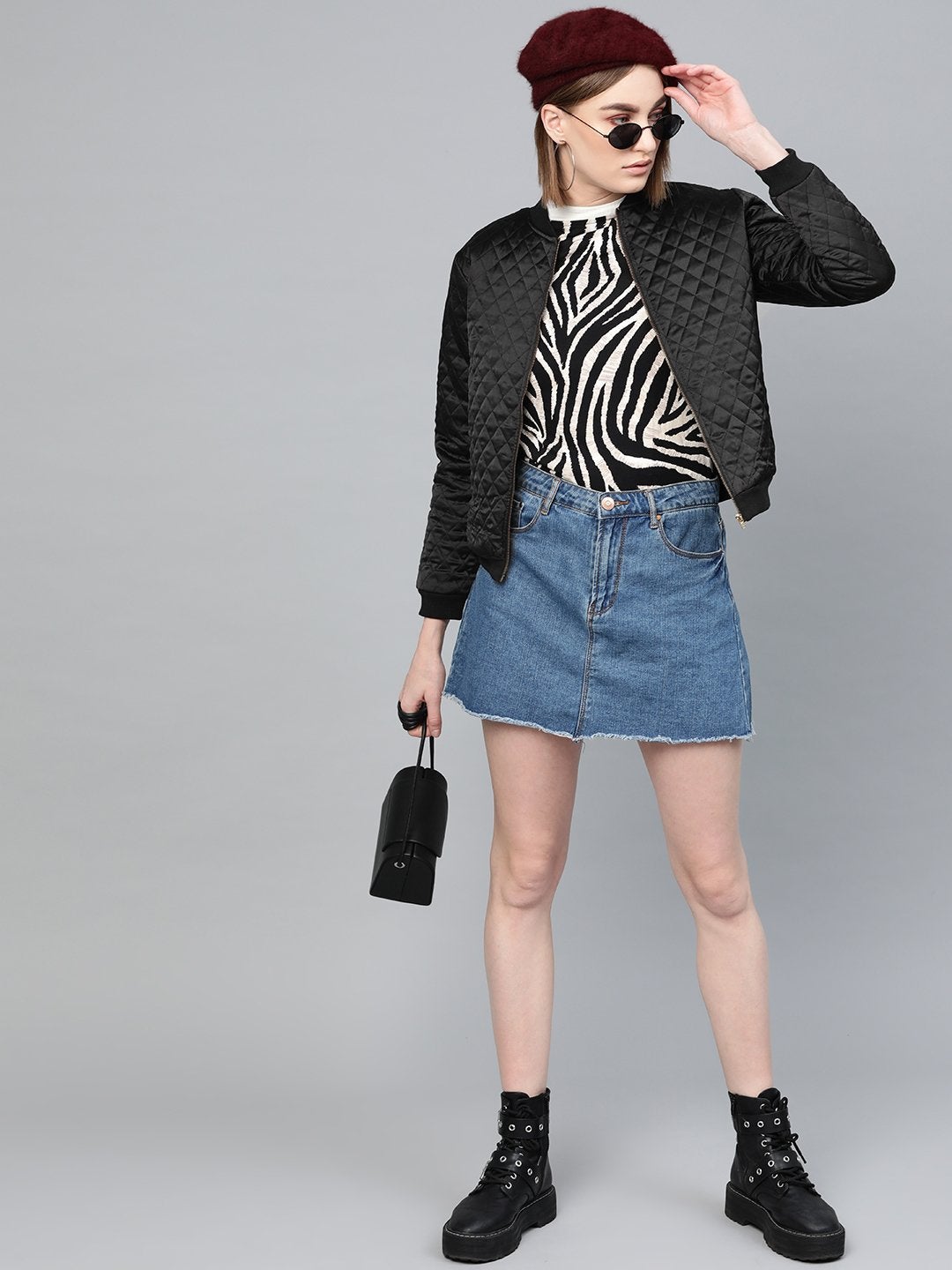 Women's Black Quilting Bomber Jacket