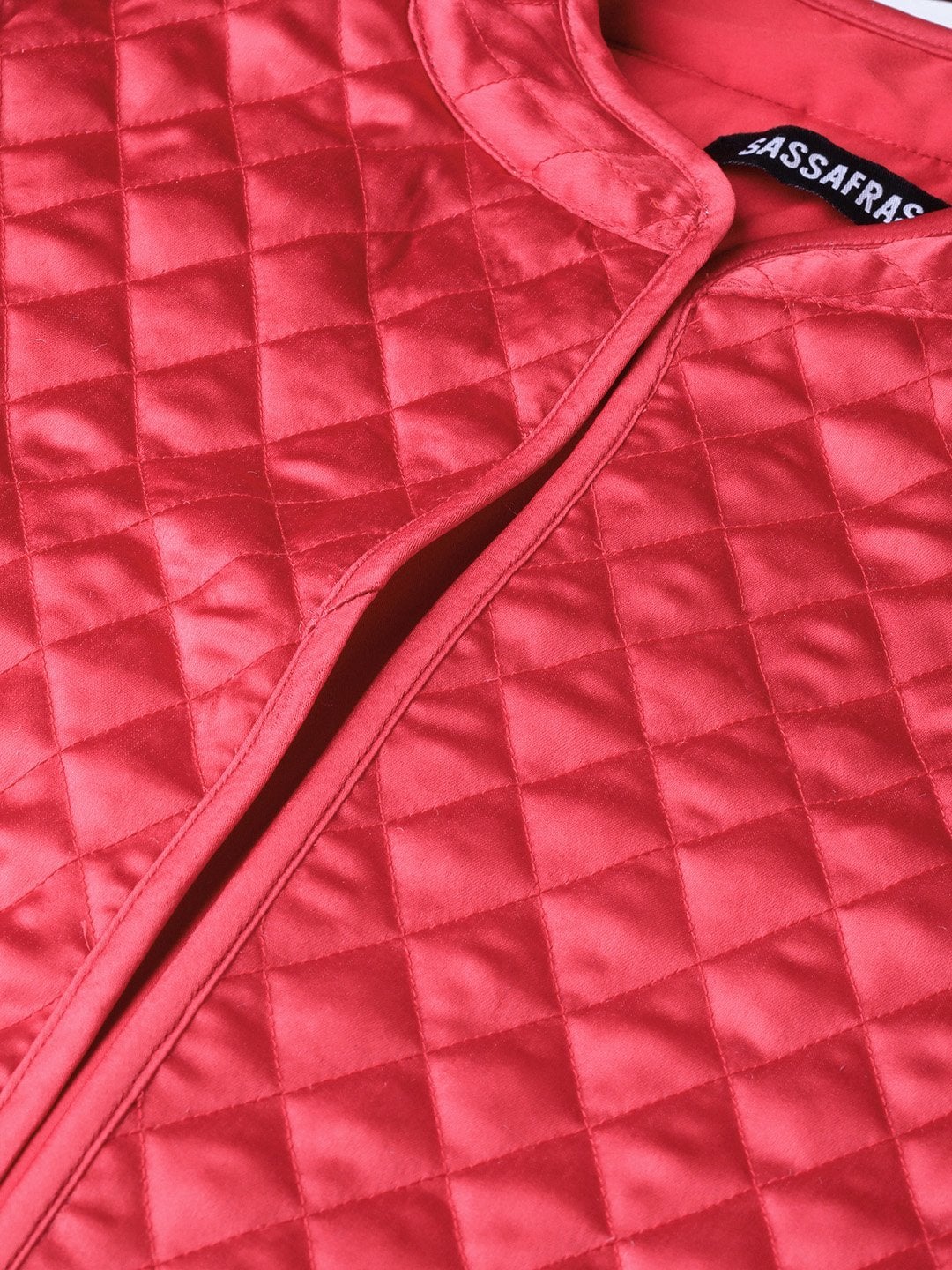 Women's Red Front Open Quilted Jacket