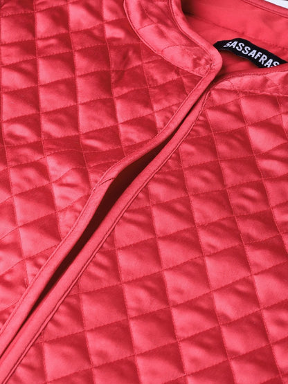 Women's Red Front Open Quilted Jacket