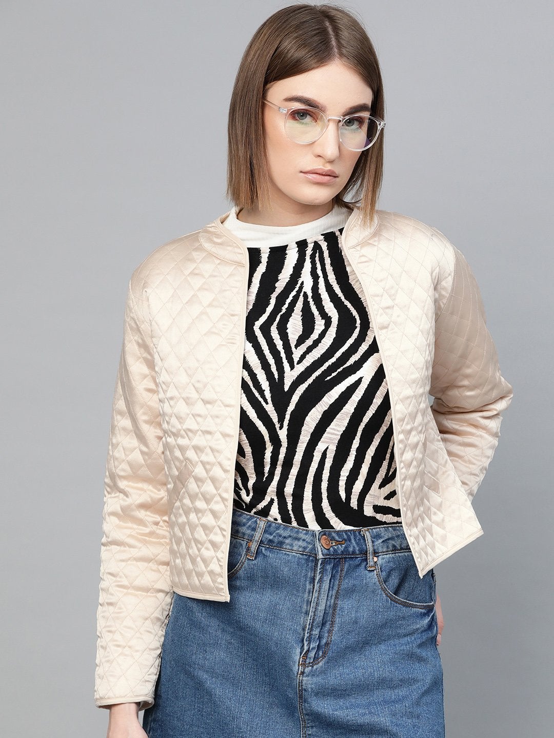 Women's Nude Front Open Quilted Jacket