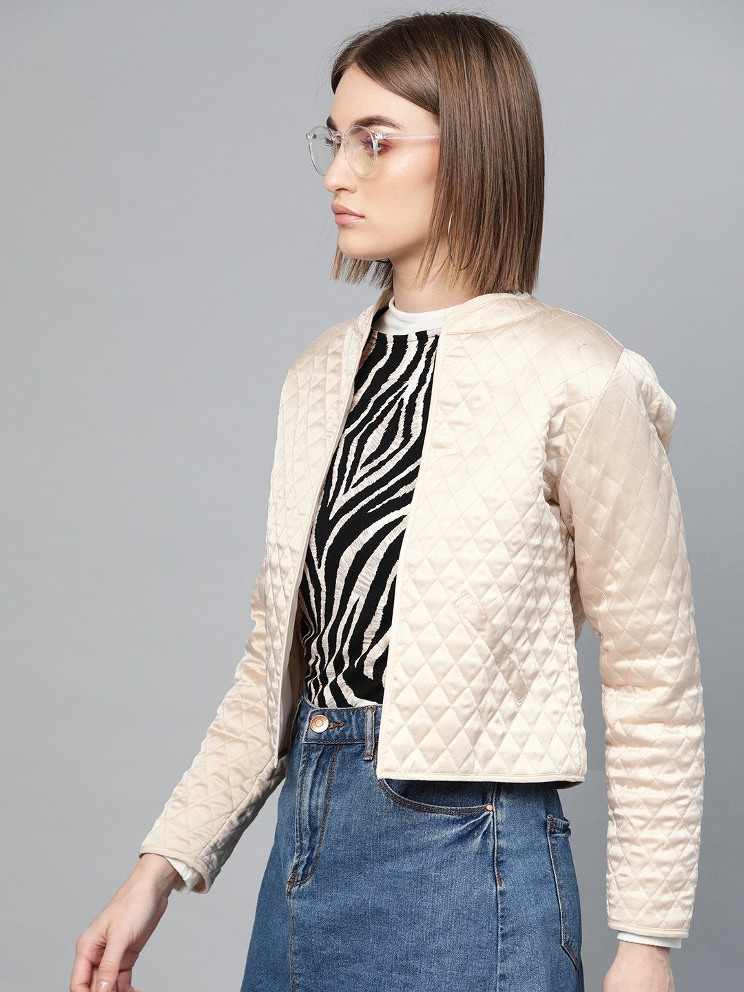 Women's Nude Front Open Quilted Jacket