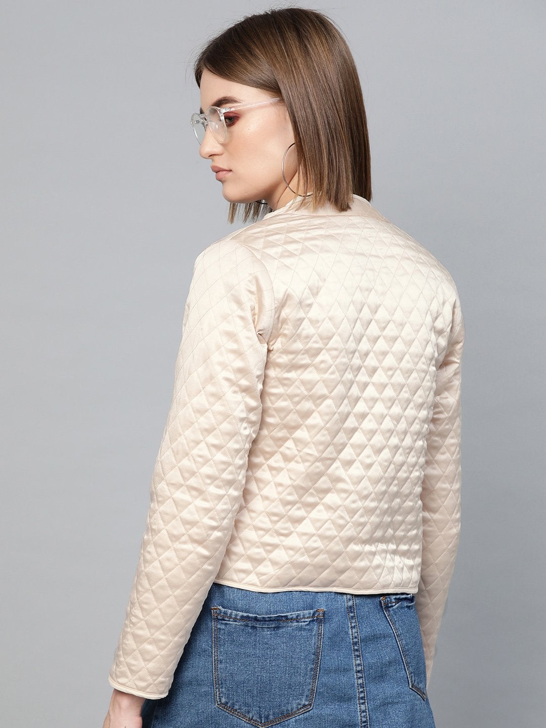 Women's Nude Front Open Quilted Jacket
