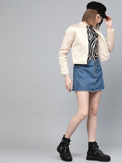 Women's Nude Front Open Quilted Jacket