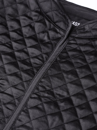 Women's Black Front Open Quilted Jacket