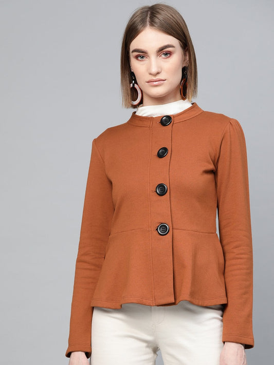 Women's Brown Button Front Peplum Jacket