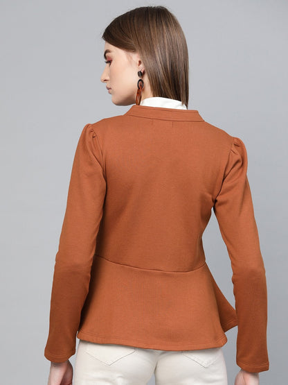 Women's Brown Button Front Peplum Jacket