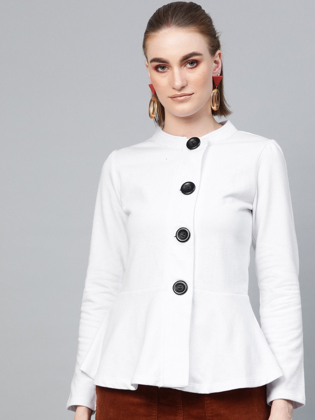 Women's White Button Front Peplum Jacket