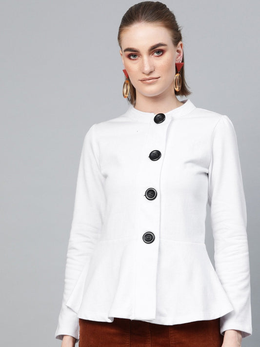 Women's White Button Front Peplum Jacket