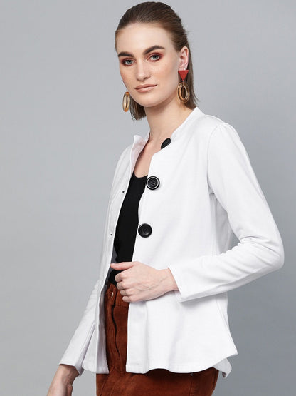 Women's White Button Front Peplum Jacket
