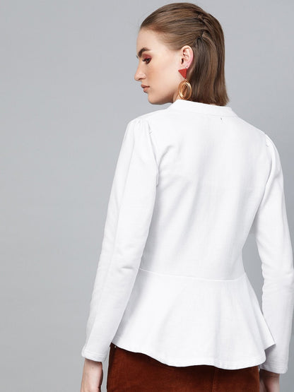 Women's White Button Front Peplum Jacket