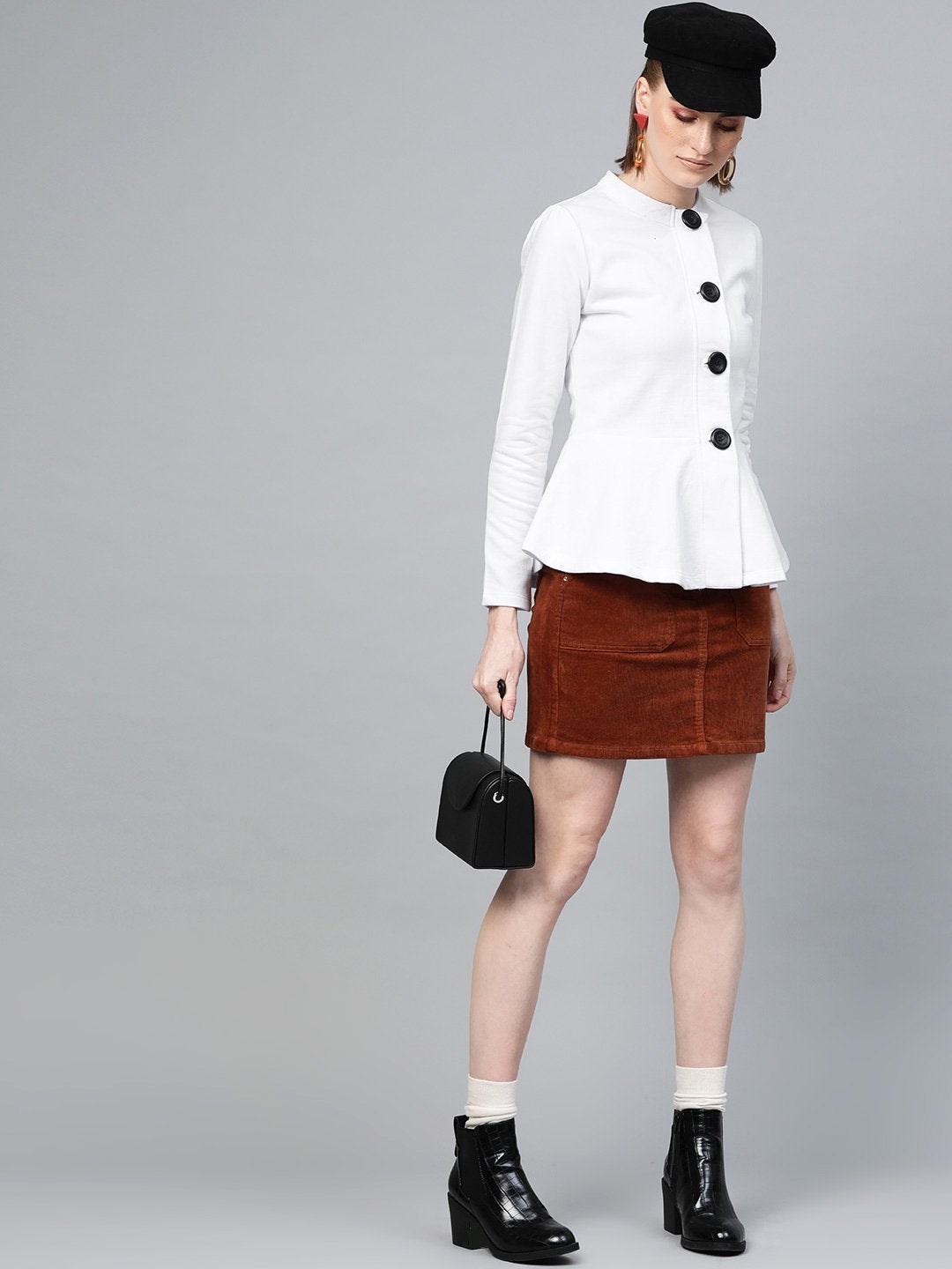 Women's White Button Front Peplum Jacket