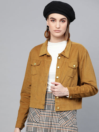 Women's Brown Corduroy Bomber Jacket