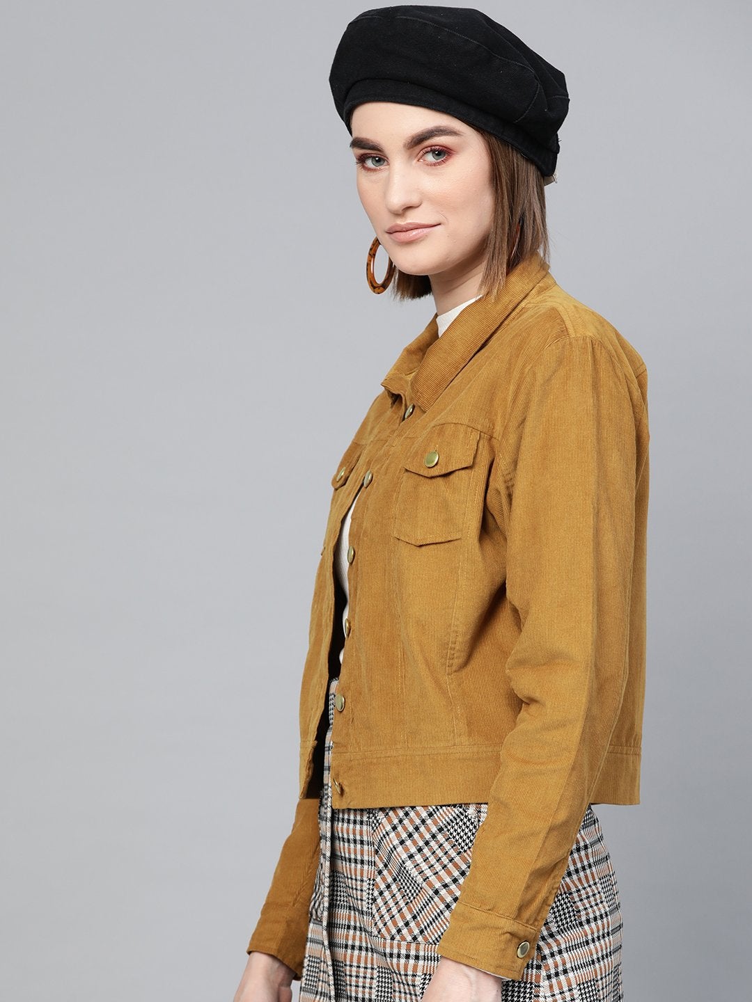 Women's Brown Corduroy Bomber Jacket