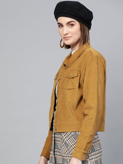 Women's Brown Corduroy Bomber Jacket
