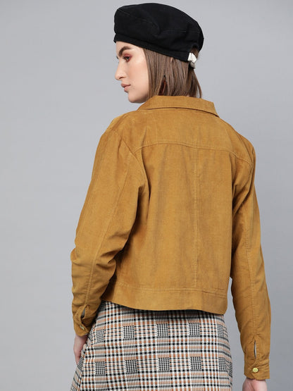 Women's Brown Corduroy Bomber Jacket