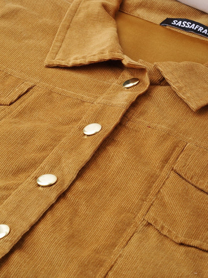 Women's Brown Corduroy Bomber Jacket