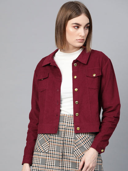 Women's Maroon Corduroy Bomberjacket