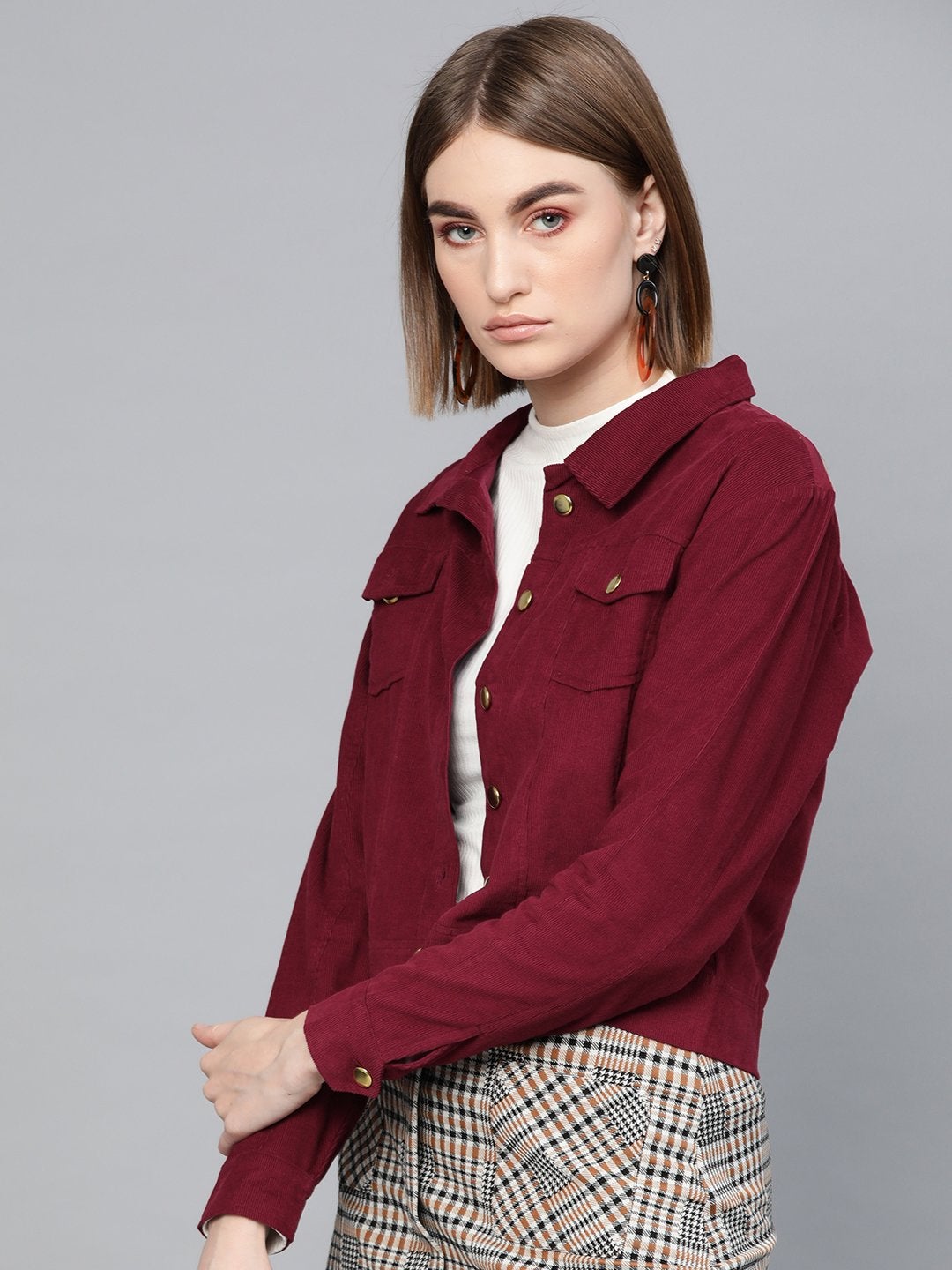 Women's Maroon Corduroy Bomberjacket