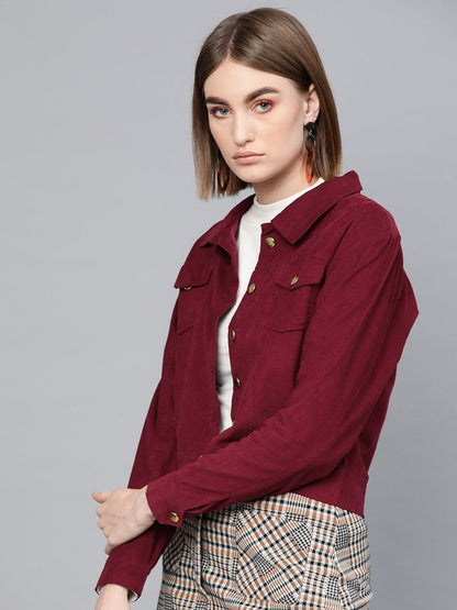 Women's Maroon Corduroy Bomberjacket