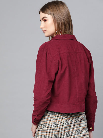 Women's Maroon Corduroy Bomberjacket