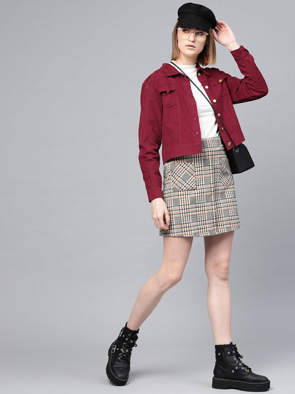 Women's Maroon Corduroy Bomberjacket