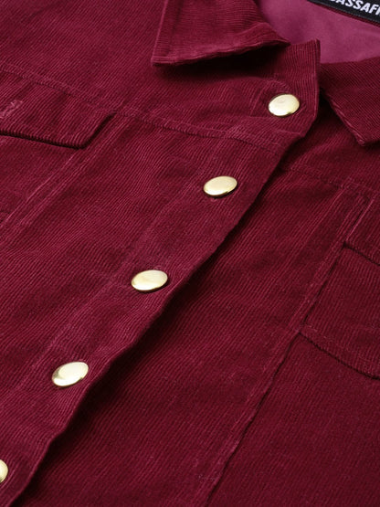 Women's Maroon Corduroy Bomberjacket