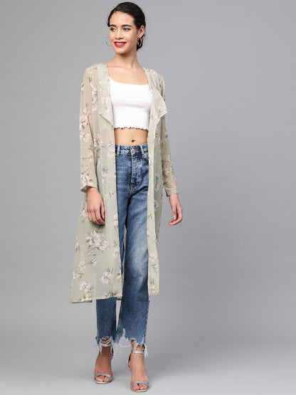 Women's Olive Floral Back Mock Shrug