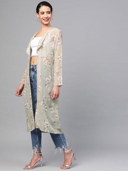 Women's Olive Floral Back Mock Shrug