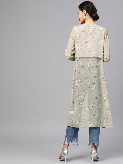 Women's Olive Floral Back Mock Shrug