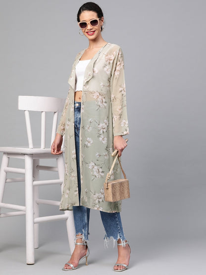 Women's Olive Floral Back Mock Shrug