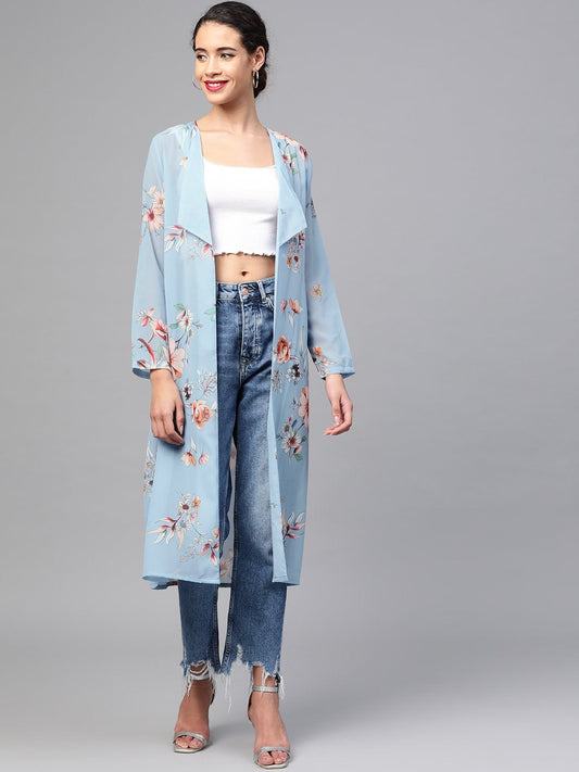 Women's Pale Blue Floral Back Mock Shrug
