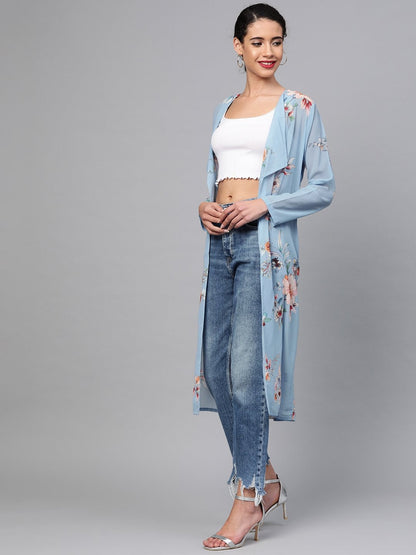Women's Pale Blue Floral Back Mock Shrug