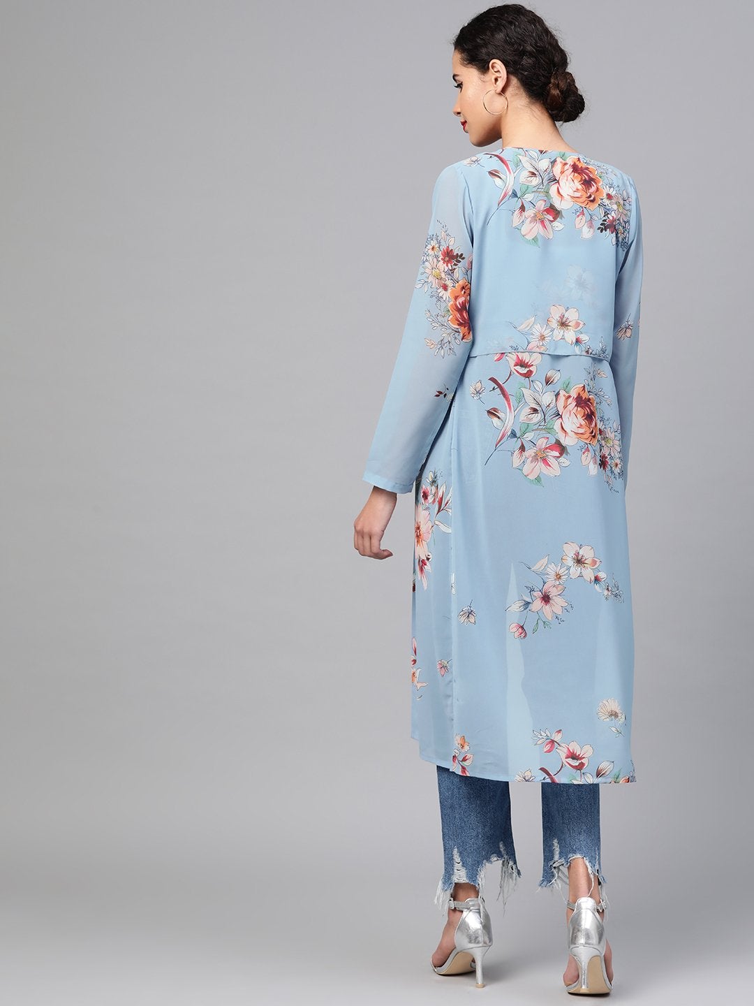 Women's Pale Blue Floral Back Mock Shrug