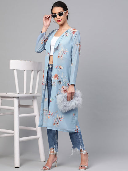 Women's Pale Blue Floral Back Mock Shrug