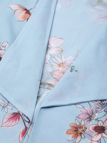 Women's Pale Blue Floral Back Mock Shrug