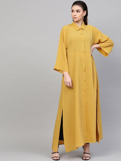 Women's Mustard Button Placket Longline Shrug