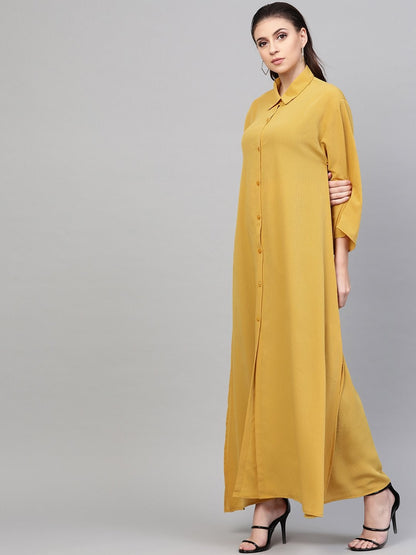 Women's Mustard Button Placket Longline Shrug