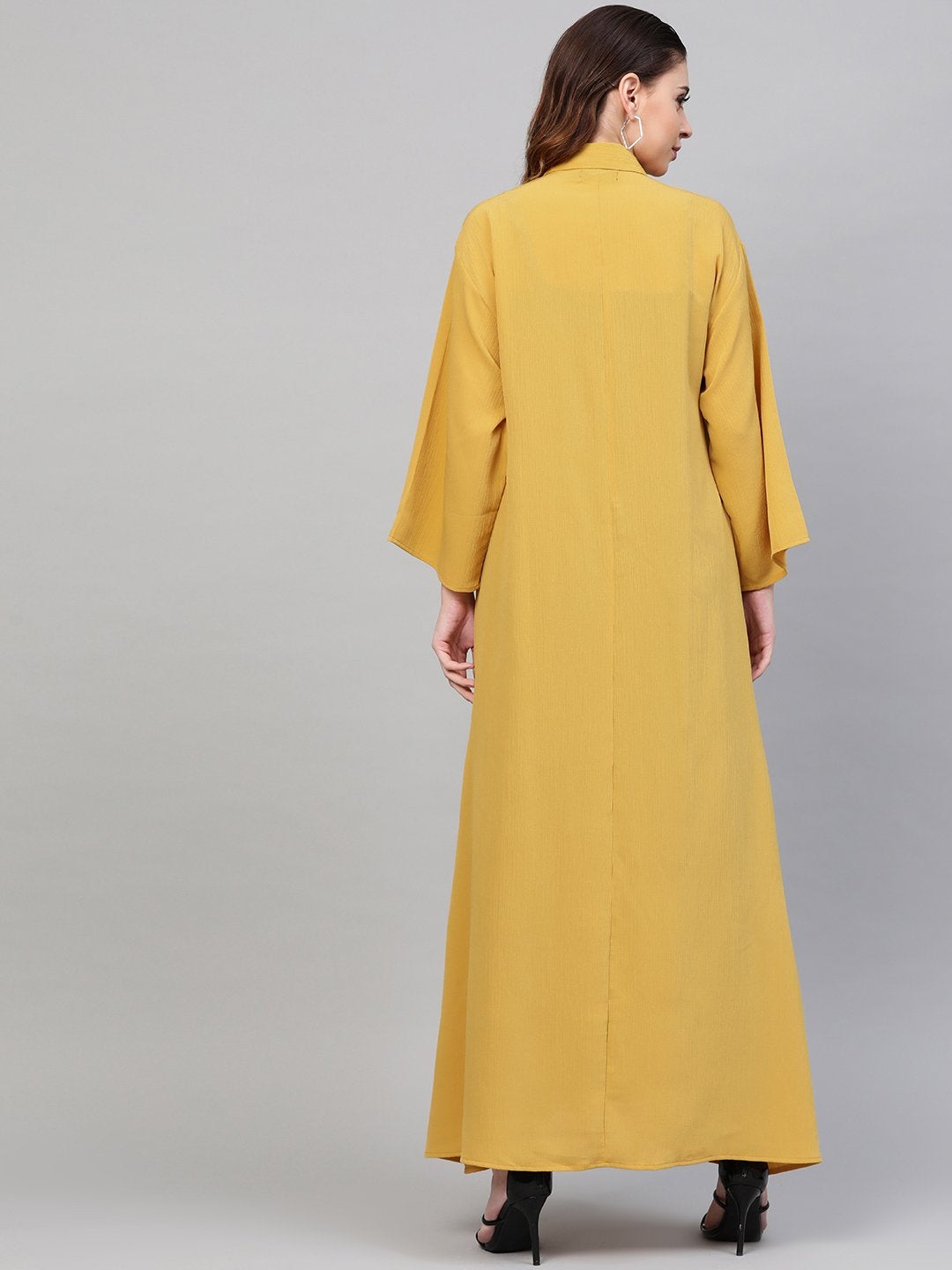 Women's Mustard Button Placket Longline Shrug