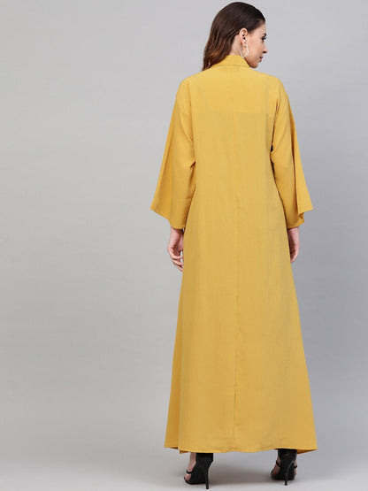 Women's Mustard Button Placket Longline Shrug