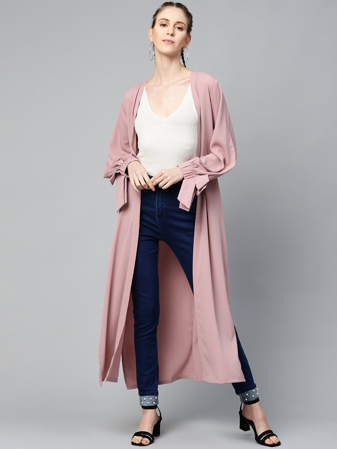 Women's Baked Pink Solid Front Open Shrug