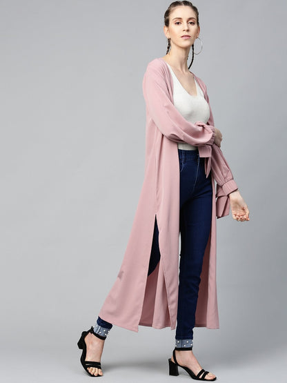 Women's Baked Pink Solid Front Open Shrug