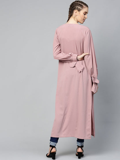 Women's Baked Pink Solid Front Open Shrug