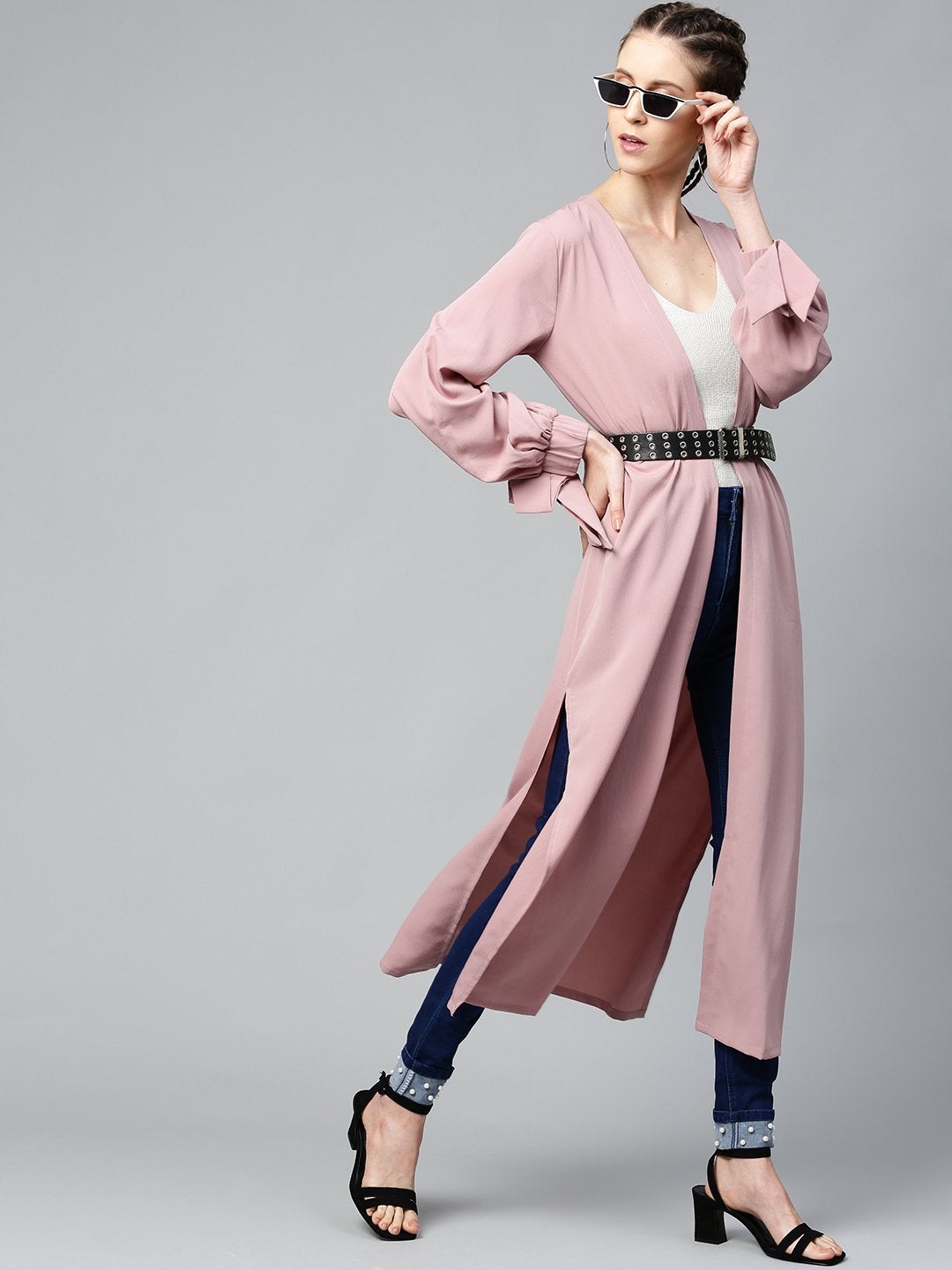 Women's Baked Pink Solid Front Open Shrug