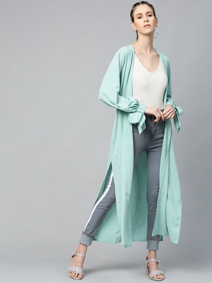Women's Sea Green Solid Front Open Shrug