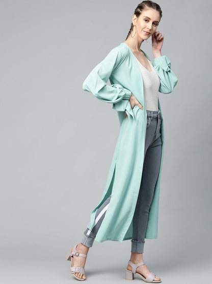 Women's Sea Green Solid Front Open Shrug