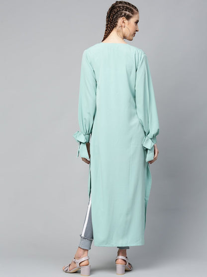 Women's Sea Green Solid Front Open Shrug