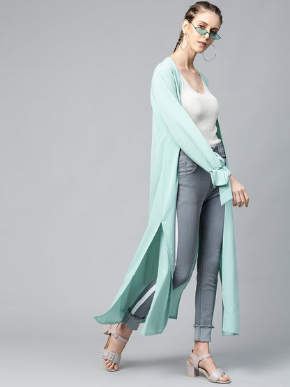 Women's Sea Green Solid Front Open Shrug
