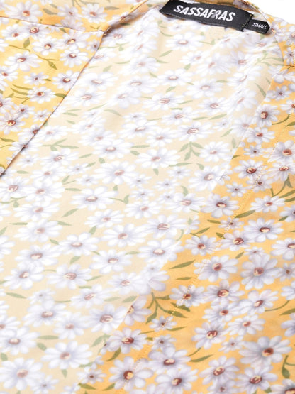 Women's Yellow Ditsy Floral Side Slit Longline Shrug