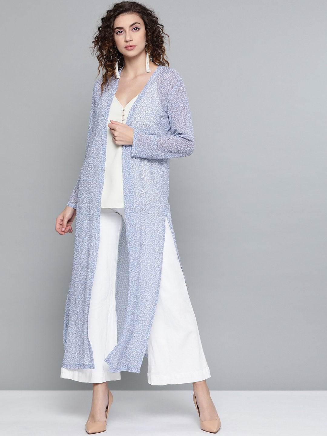 Women's Lavender Ditsy Floral Side Slit Longline Shrug