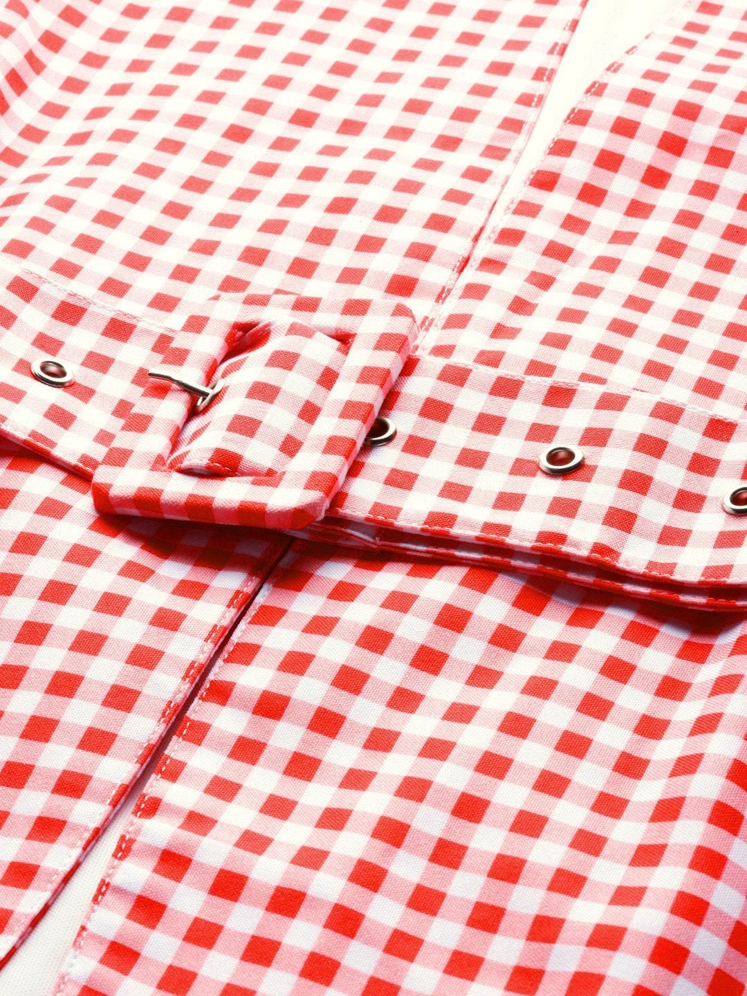 Women's Red & White Check Belted Blazer